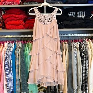 S.L. Fashionstaupe pink tiered ruffle bead detail lined dress size